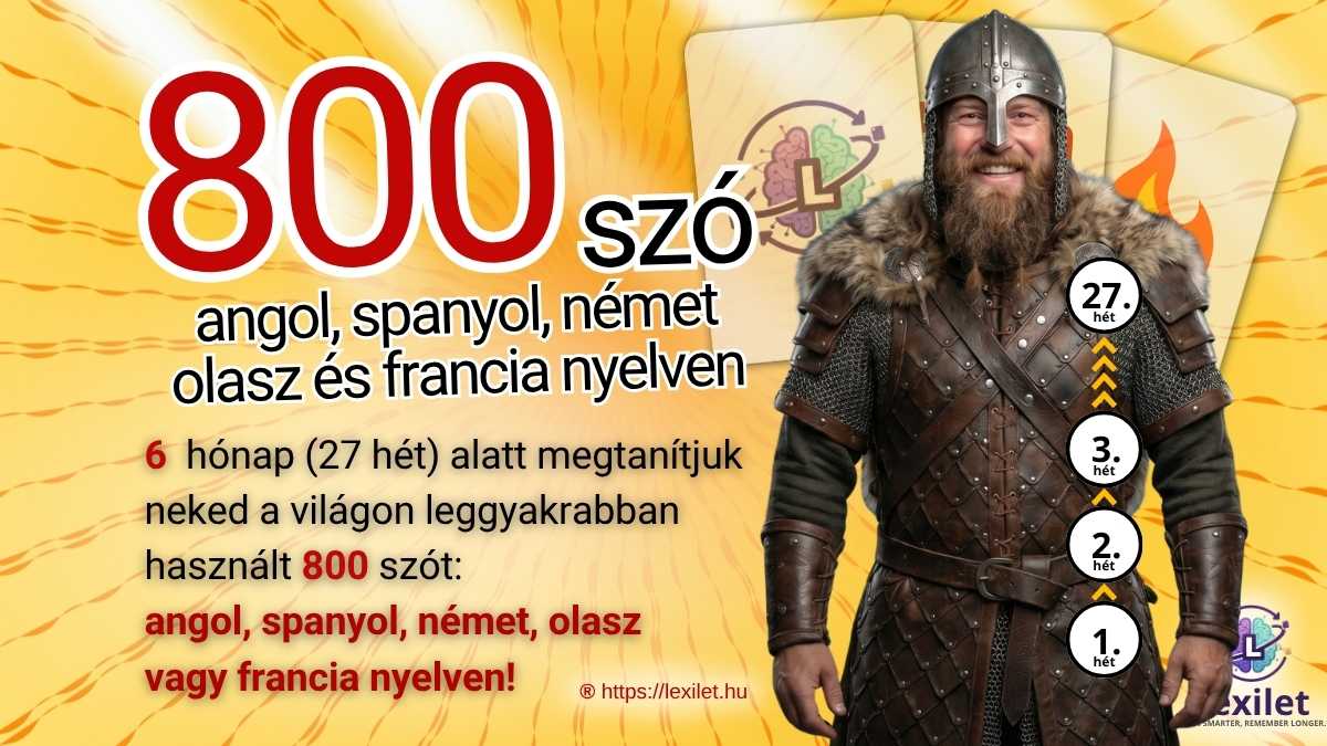 800 szó angol, spanyol, német, olasz, vagy francia nyelven